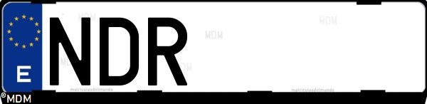 Matrícula española NDR, correspondiente al año 2025