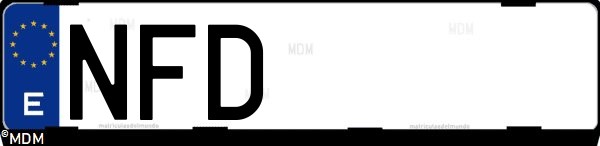 Matrícula española NFD, correspondiente al año 2025