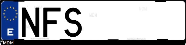 Matrícula española NFS, correspondiente al año 2025