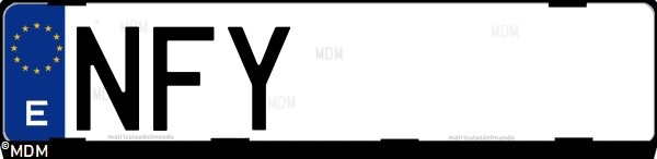 Matrícula española NFY, correspondiente al año 2025