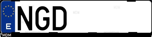 Matrícula española NGD, correspondiente al año 2025
