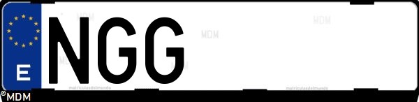 Matrícula española NGG, correspondiente al año 2025