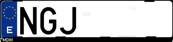Matrícula española NGJ, correspondiente al año 2025