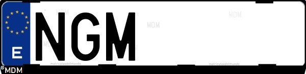 Matrícula española NGM, correspondiente al año 2025