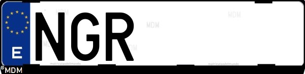Matrícula española NGR, correspondiente al año 2025