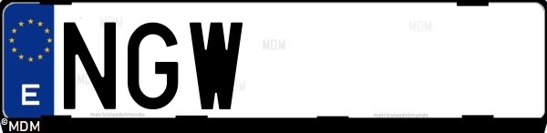 Matrícula española NGW, correspondiente al año 2025