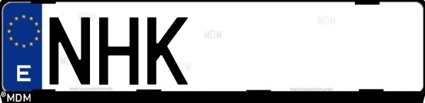 Matrícula española NHK, correspondiente al año 2025