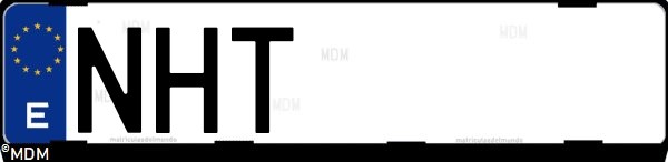 Matrícula española NHT, correspondiente al año 2025