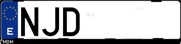 Matrícula española NJD, correspondiente al año 2025
