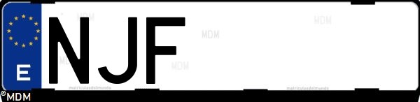 Matrícula española NJF, correspondiente al año 2025