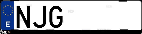 Matrícula española NJG, correspondiente al año 2025