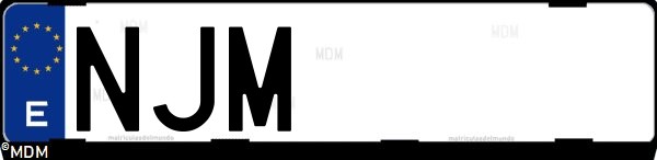 Matrícula española NJM, correspondiente al año 2025