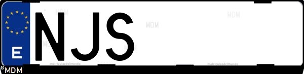 Matrícula española NJS, correspondiente al año 2025