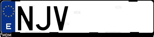 Matrícula española NJV, correspondiente al año 2026