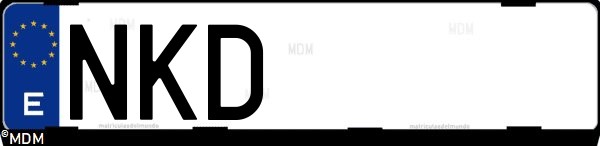 Matrícula española NKD, correspondiente al año 2026