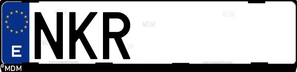 Matrícula española NKR, correspondiente al año 2026