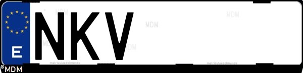 Matrícula española NKV, correspondiente al año 2026