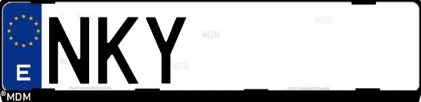 Matrícula española NKY, correspondiente al año 2026