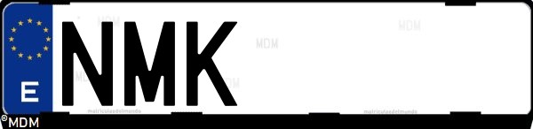 Matrícula española NMK, correspondiente al año 2026