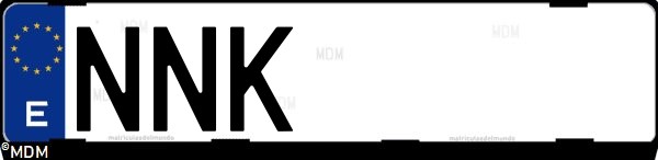 Matrícula española NNK, correspondiente al año 2026