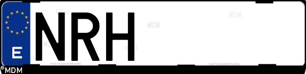 Matrícula española NRH, correspondiente al año 2026