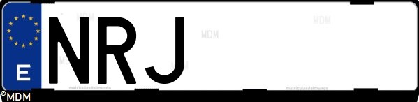 Matrícula española NRJ, correspondiente al año 2026