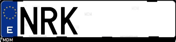 Matrícula española NRK, correspondiente al año 2026