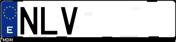 Matrícula española nlv, correspondiente al año 2026
