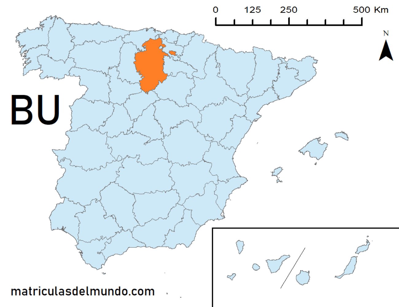 Mapa de la provincia de Burgos señalada en naranja
