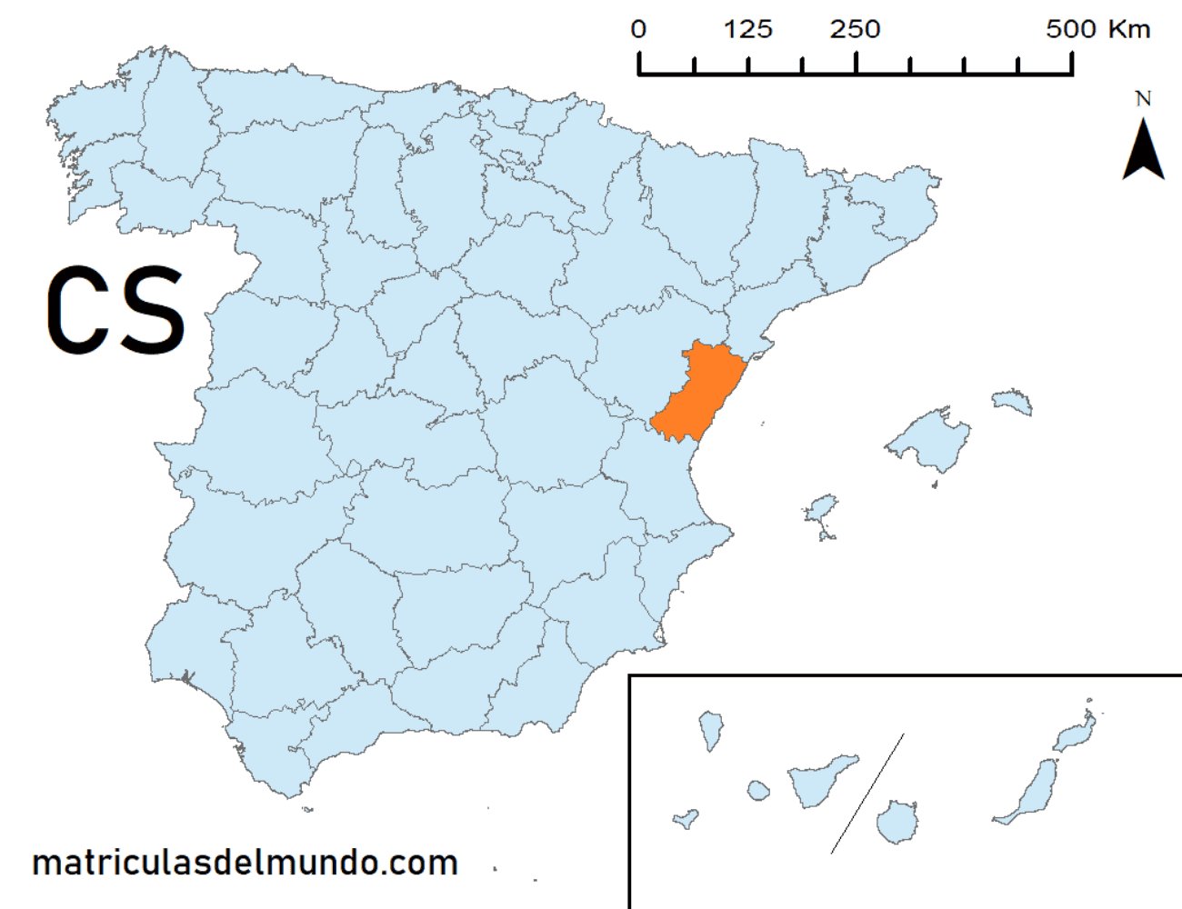 Mapa de la provincia de Castellón señalada en naranja