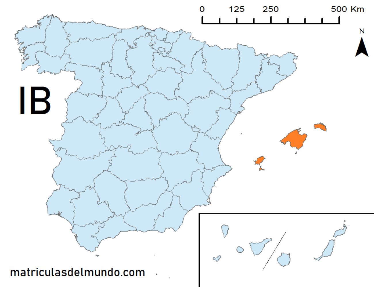 Mapa de la provincia de Islas Baleares señalada en naranja