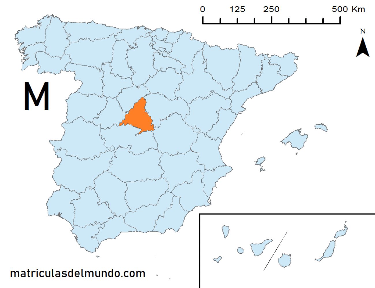 Mapa de la provincia de Madrid señalada en naranja