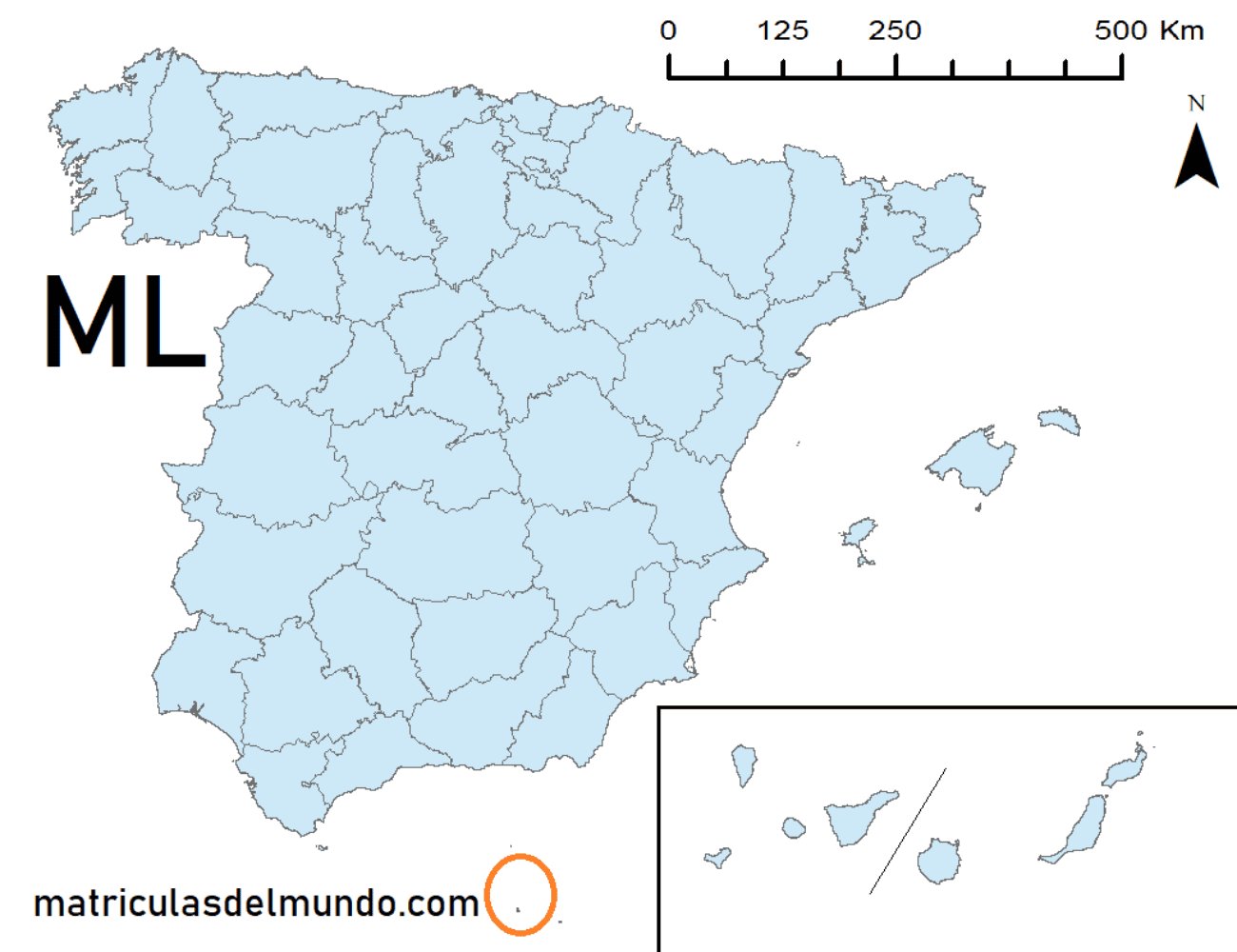 Mapa de la provincia de Melilla señalada en naranja