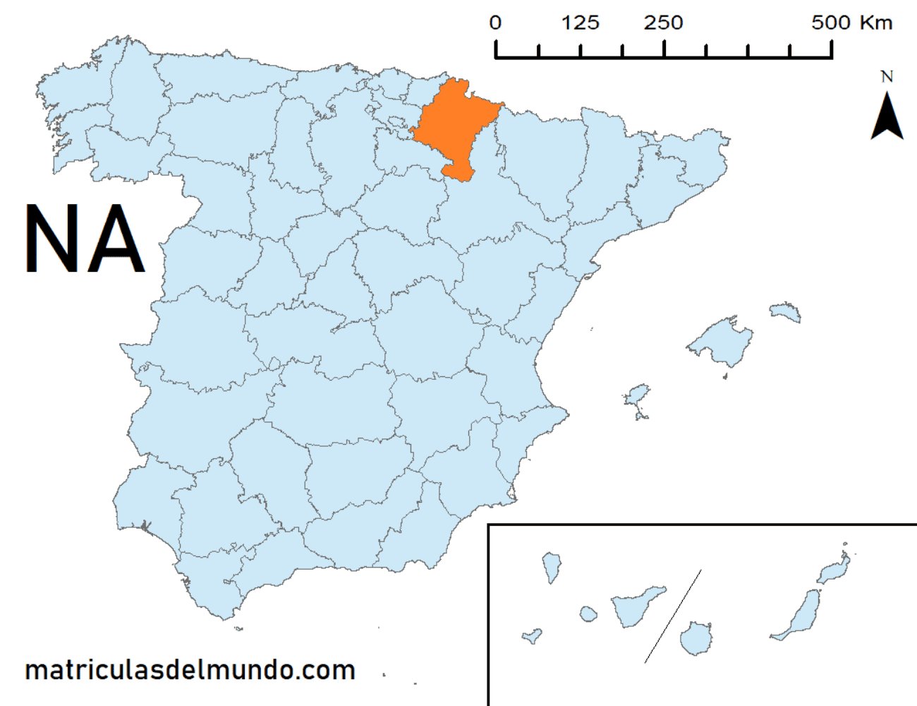Mapa de la provincia de Navarra señalada en naranja