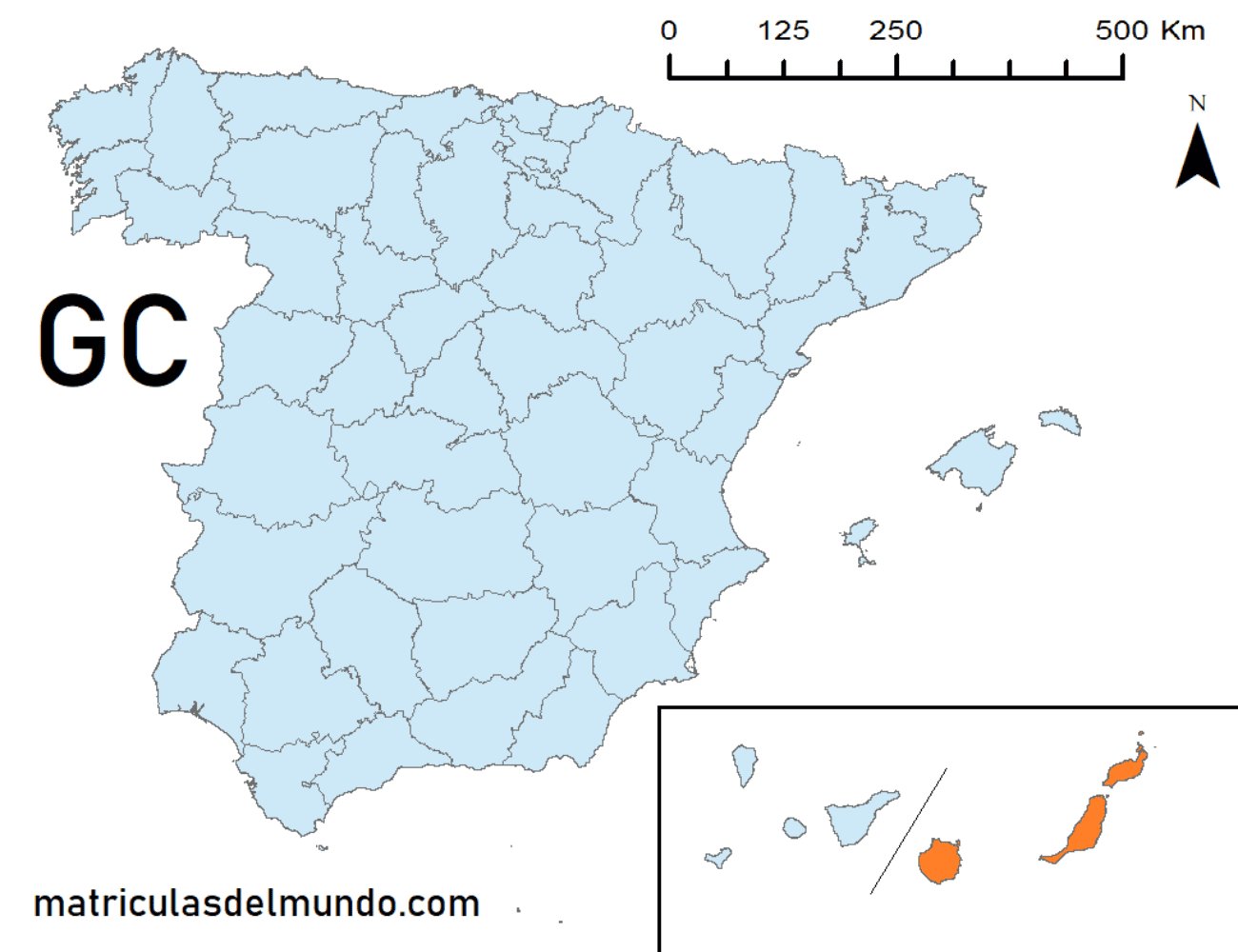 Mapa de la provincia de Las Palmas de Gran Canaria señalada en naranja