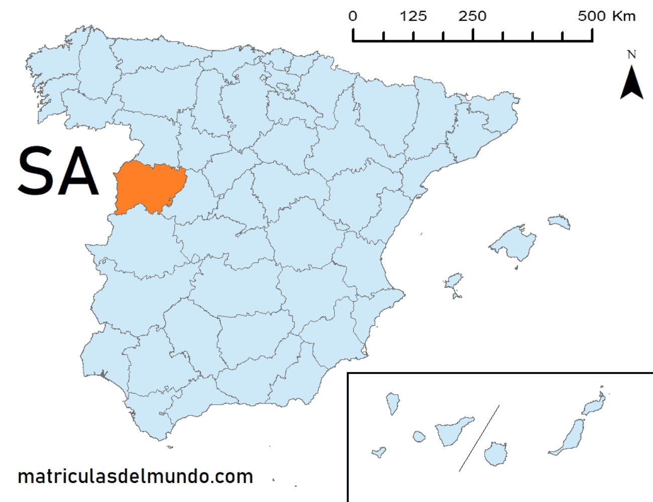 Mapa de la provincia de Salamanca señalada en naranja