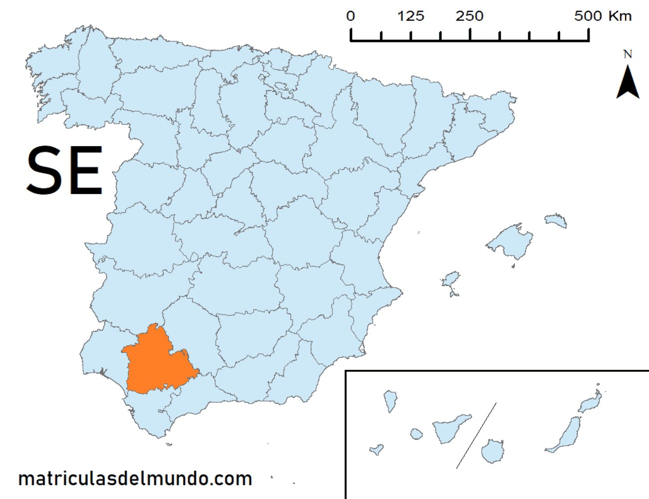 Mapa de la provincia de Sevilla señalada en naranja