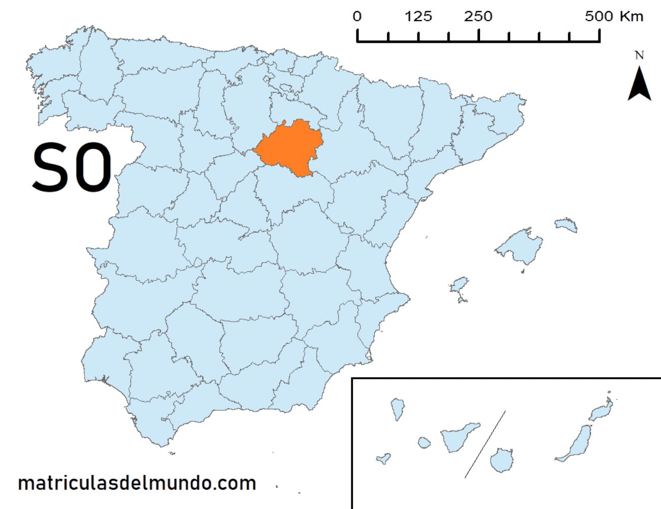 Mapa de la provincia de Soria señalada en naranja