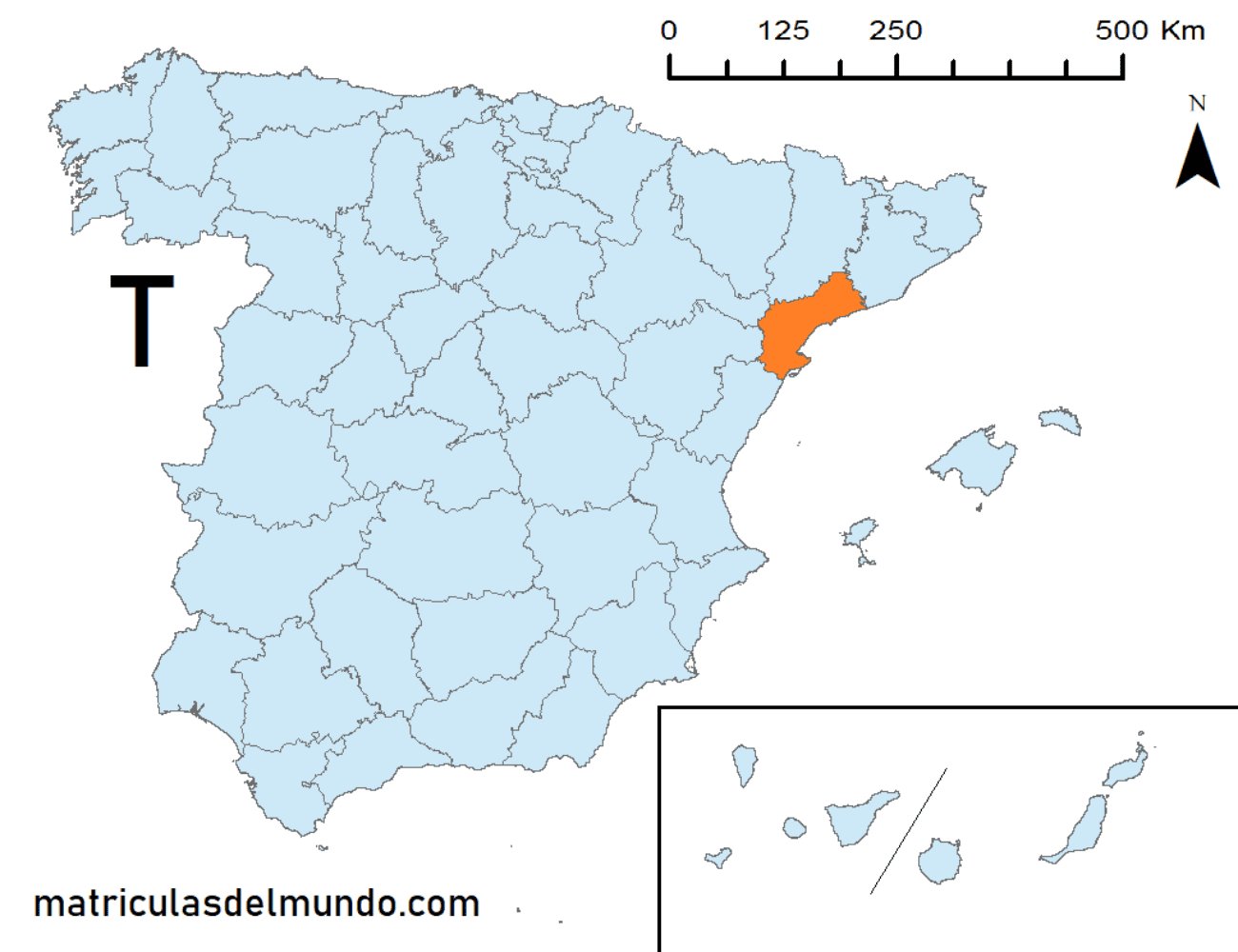 Mapa de la provincia de Tarragona señalada en naranja