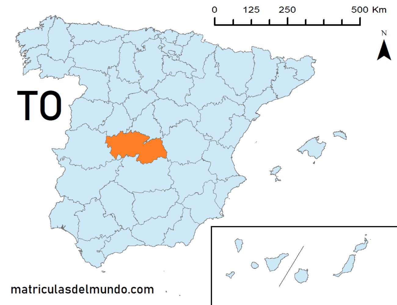 Mapa de la provincia de Toledo señalada en naranja