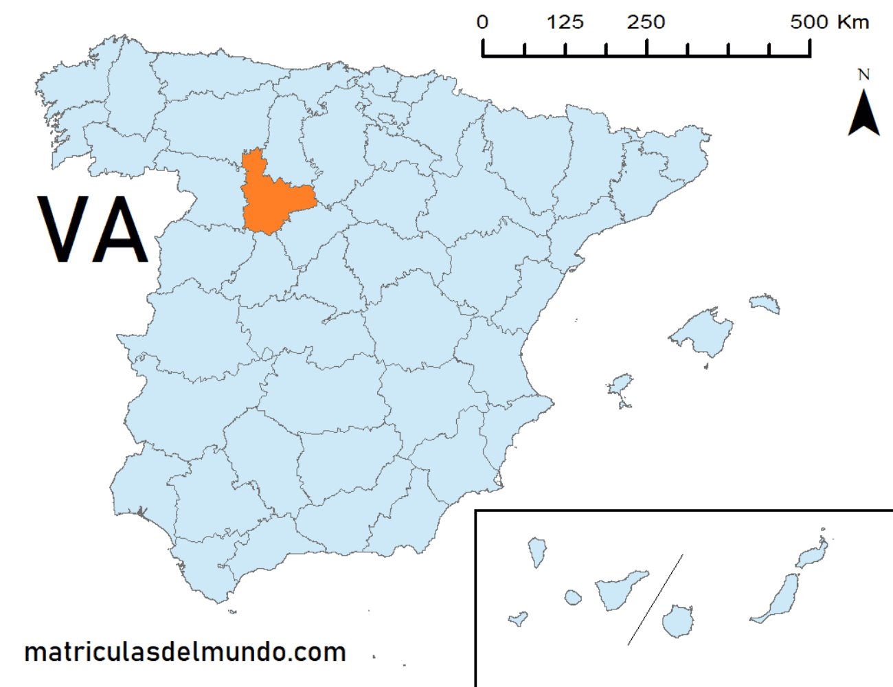 Mapa de la provincia de Valladolid señalada en naranja