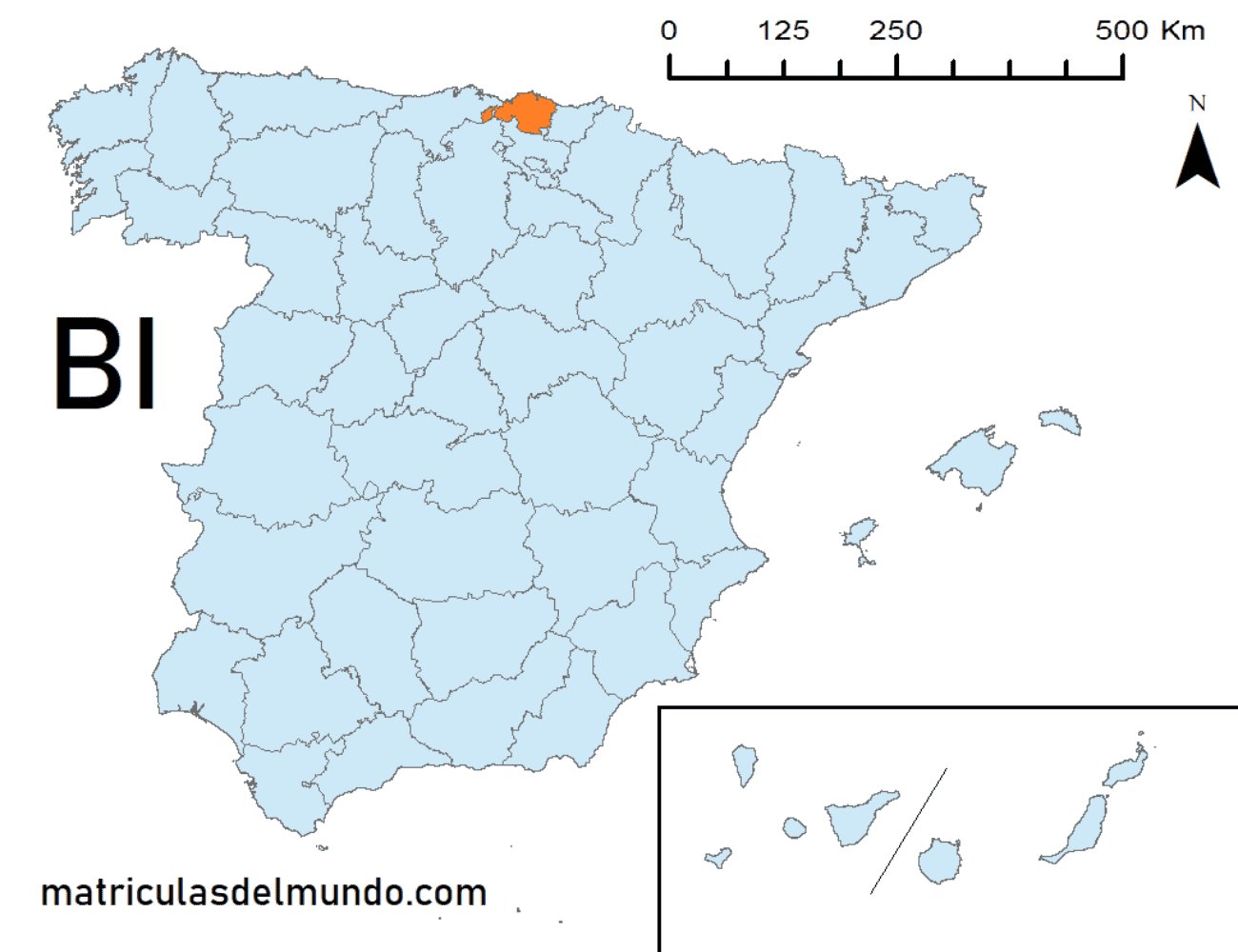 Mapa de la provincia de Vizcaya señalada en naranja