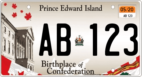 Matrícula de Canadá de la isla del Príncipe Eduardo con texto Birthplace of Confederation