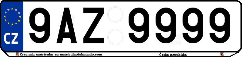 Matrícula de coche de República Checa 9AZ9999 emitida a finales de 2023