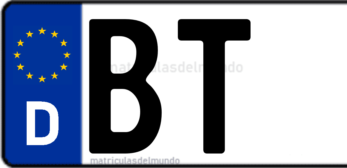 Imagen de una parte de una matrícula de coche alemana con código BT