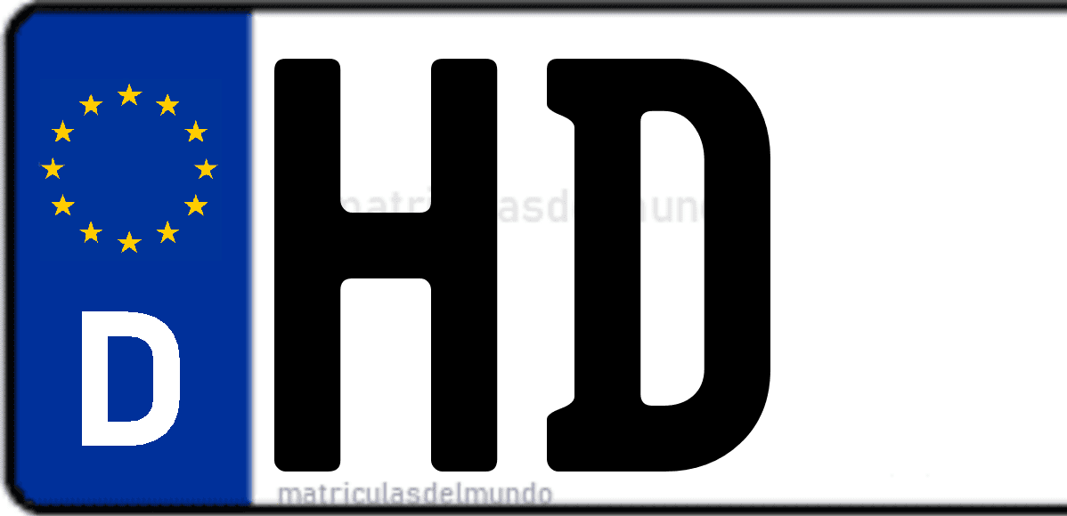 Imagen de matrícula de Alemania con código 'HD'