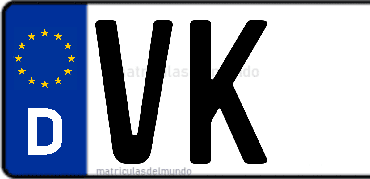 Imagen de matrícula de Alemania con código 'VK'