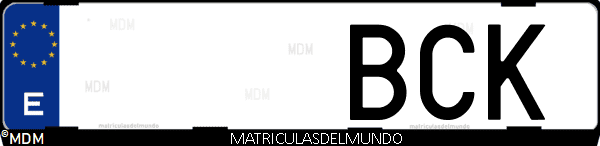 Imágen de matrícula de coche con letras BCK de España