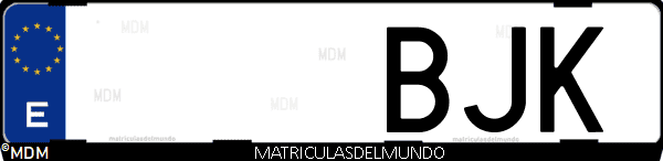 Imágen de matrícula de coche con letras BJK de España