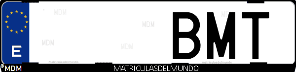 Imágen de matrícula de coche con letras BMT de España